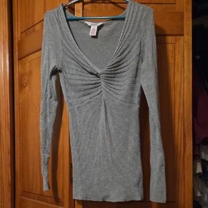 Candie's Gray Ribbed Scoop Neck Sweater